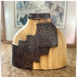 3 FOR $21 SALE! Ceramic Wood Toned Abstract Painted Textured Vase Oval
